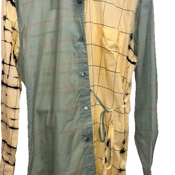 LOEWE Check Wrap Shirt Blouse Green Yellow Plaid Tunic IT 40 US 4 Cotton Silk - Picture 5 of 12